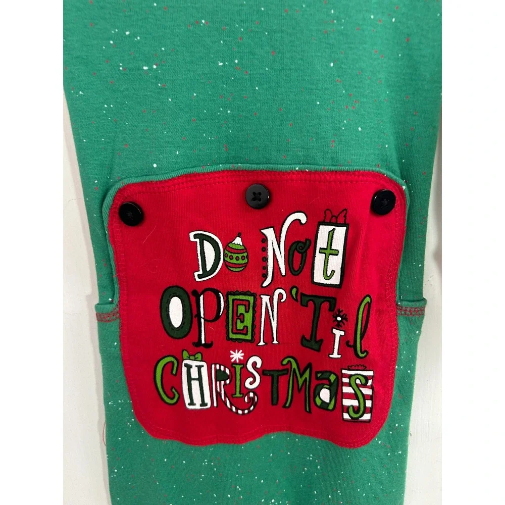 Lazy One FlapJacks 2T Green Do Not Open Til Christmas Union Suit Kids